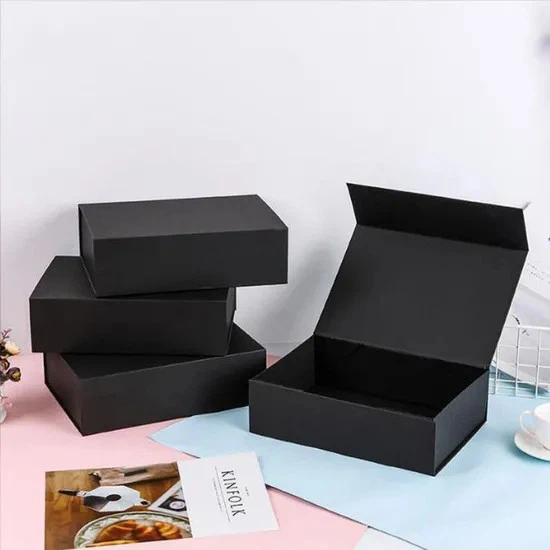 Custom Luxury Matt Black Package Folding Paper Box Magnetic Foldable Gift Box With Magnetic Lid